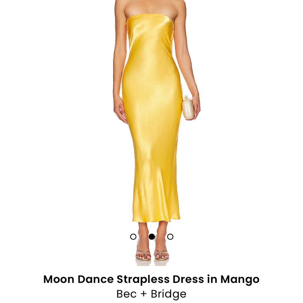 BEC + BRIDGE Moon Dance strapless dress with cowl back, Mango / Yellow, sz US 8